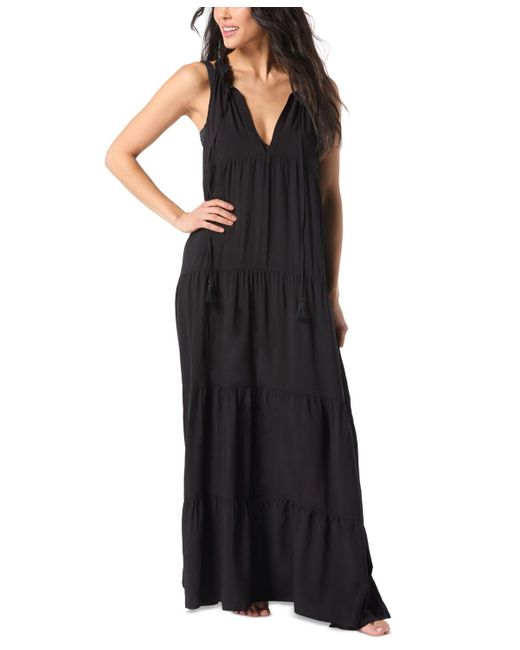 Vince Camuto Black Tiered Maxi Dress Swim Cover-up