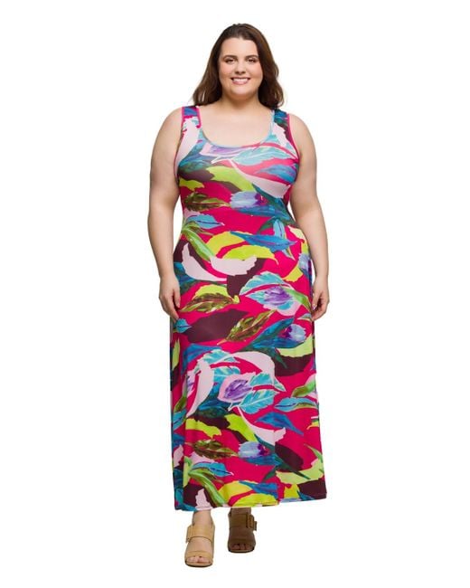 24seven Comfort Apparel Red Plus Size Scoop Neck A-line Sleeveless Maxi Dress