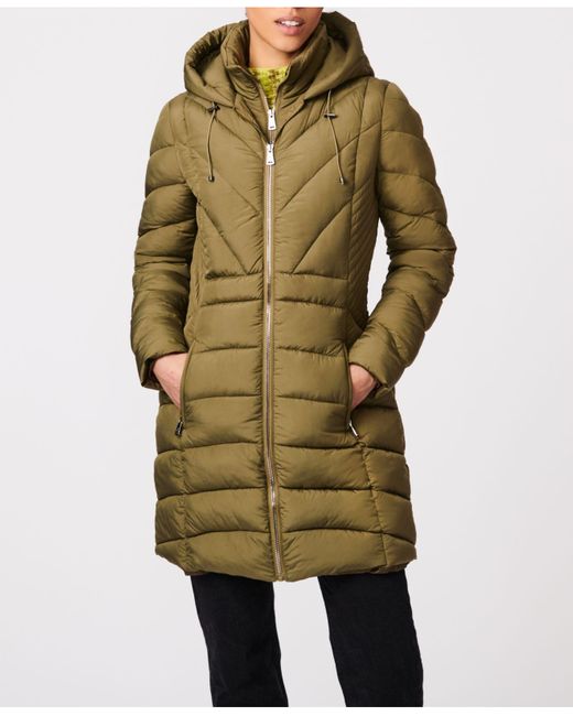 Bernardo Synthetic Hooded Quilted Puffer Coat With Removable Bib in Green Lyst