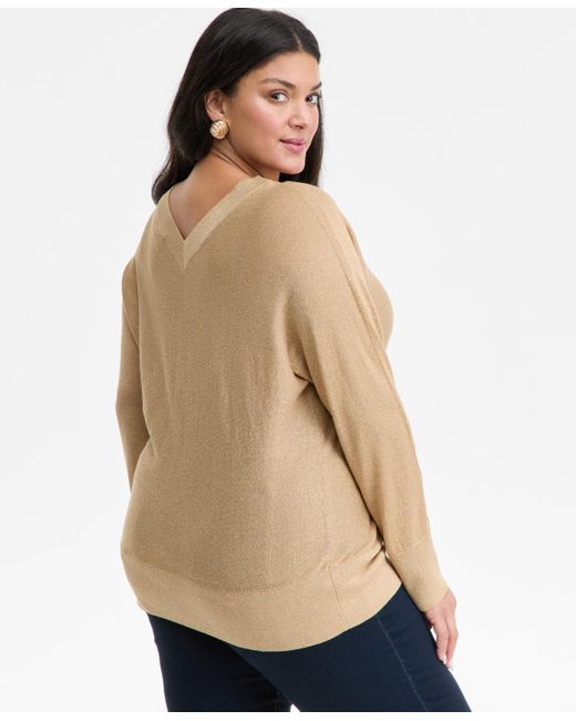 INC International Concepts Natural Plus Size V-neck Dolman-sleeve Sweater