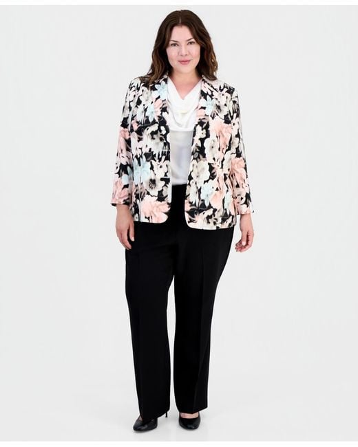 Kasper Black Plus Size Printed Two-button Blazer