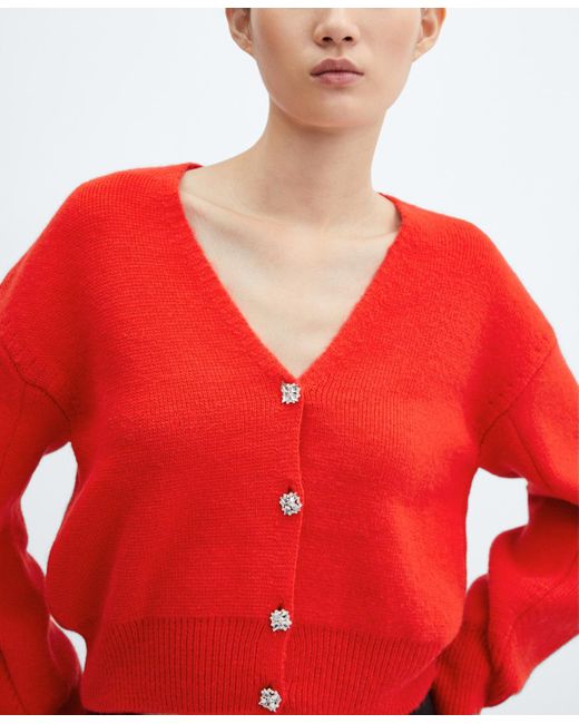 Mango Jewel Button Knitted Cardigan in Red Lyst
