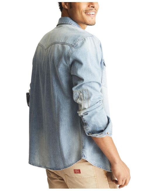 Frye Blue Western Vintage-inspired Long Sleeve Denim Shirt for men
