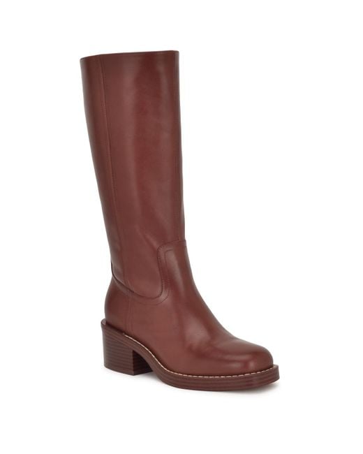 Nine West Women's Brown Broklyn Tall Leather Block Heel Boots