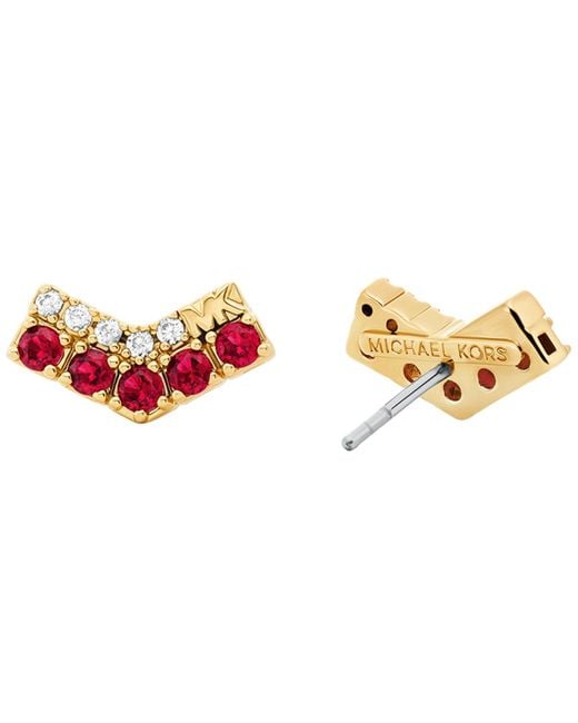 Michael Kors Red Tone Pave Stud Earrings