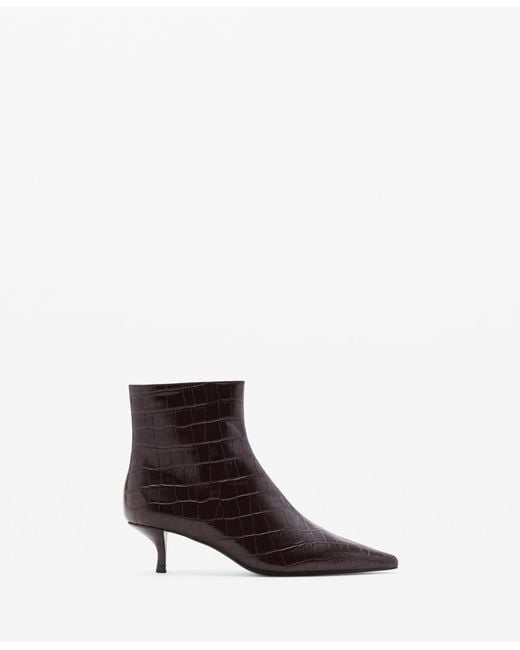 Mango White Croc-effect Pointed-toe Ankle Boots