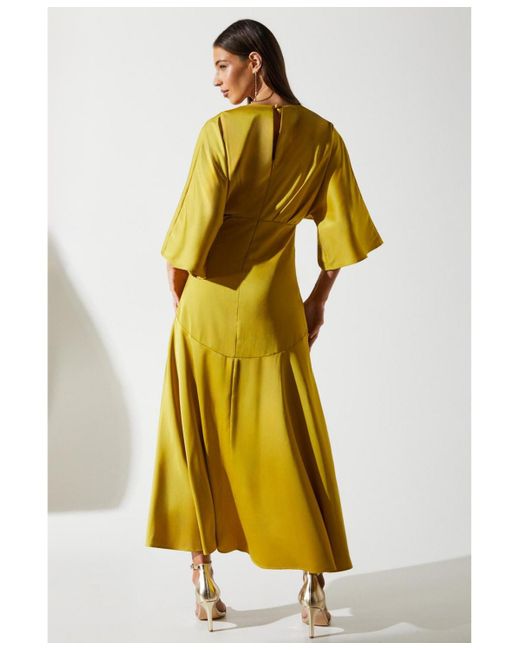 Coast Yellow Satin Back Crepe Ruffle Wrap Midi Dress