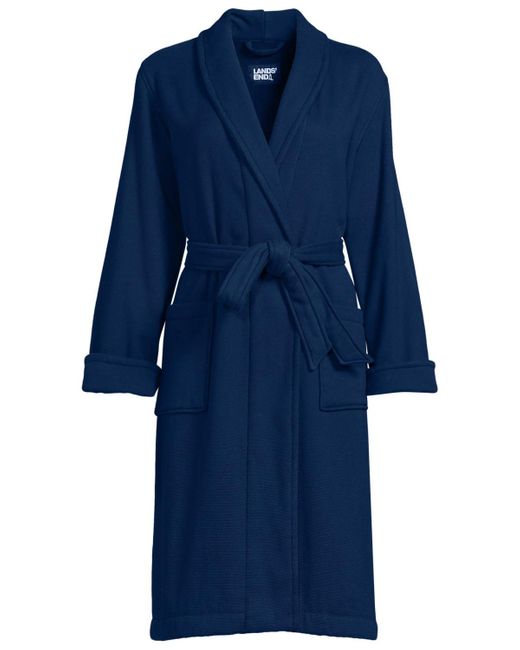 Lands' End Blue Cotton Terry Knee Length Spa Bath Robe
