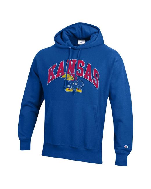 Champion Blue Kansas Jayhawks Vault Late Night Reverse Weave Pullover Hoodie for men