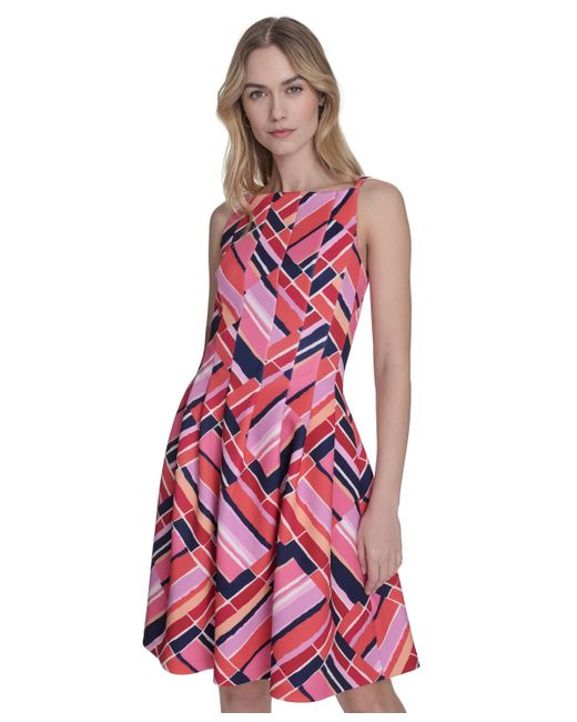 Vince Camuto Red Plus Size Printed Scuba Fit & Flare Dress