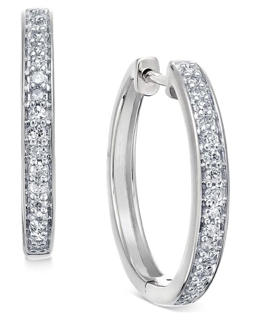 Macy's Diamond Hoop Earrings (1/5 Ct. T.w.) In 14k White Or Yellow Gold - Lyst