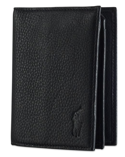 Polo Ralph Lauren Black Pebbled Leather Window Billfold Wallet for men