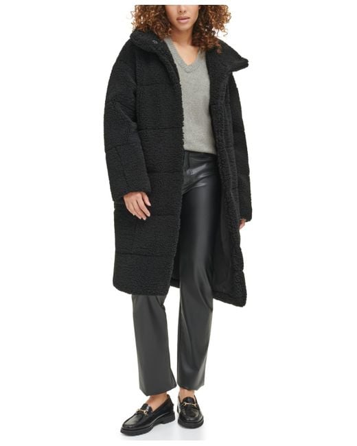 Levi's Black Long Quilted Teddy Coat