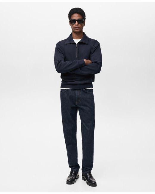 Mango Blue Regular-fit Cotton Zipper Sweatshirt for men