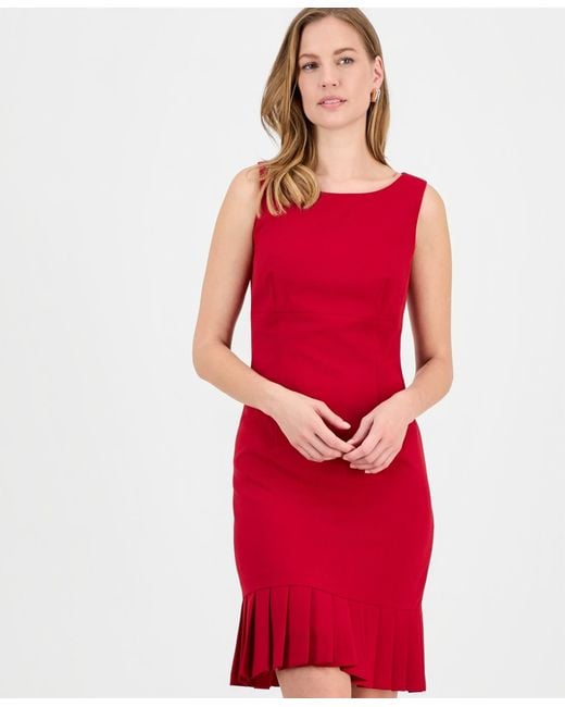 Kasper Women's Red Petite Sleeveless Pleated-hem Sheath Dress