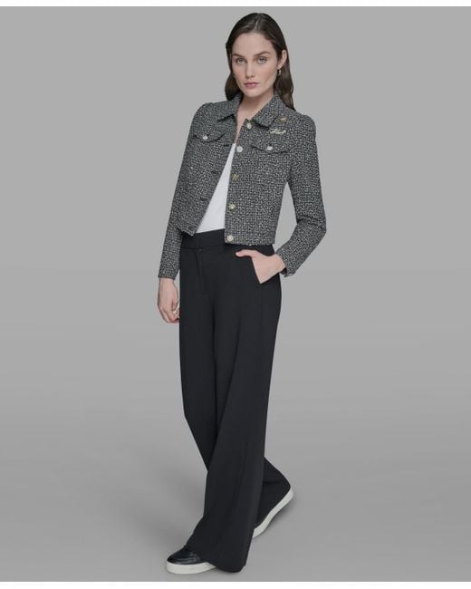 Karl Lagerfeld Gray Tweed Long Sleeve Jacket