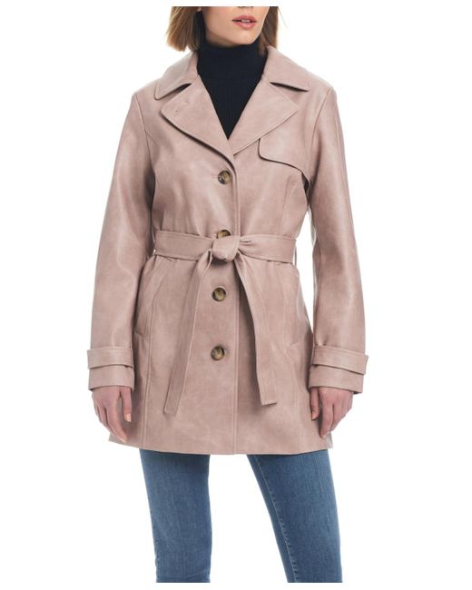 Sanctuary Natural Faux Leather Single-breasted Fitted Trench Coat