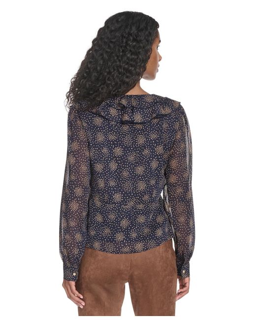 Tommy Hilfiger Blue Posy Ruffle Long Sleeve Blouse