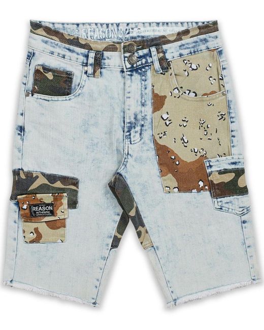Reason Denim Camo Patchwork Jeans Shorts in Blue for Men Lyst