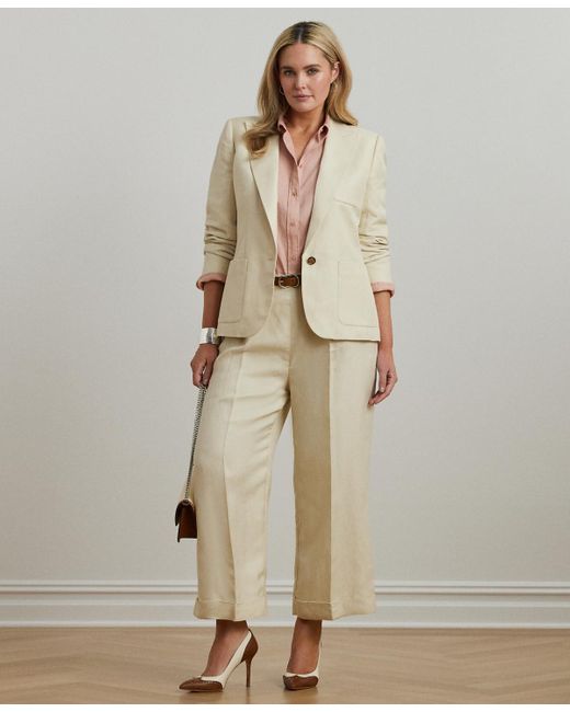Ralph Lauren Natural Plus Size Linen-blend Twill Blazer