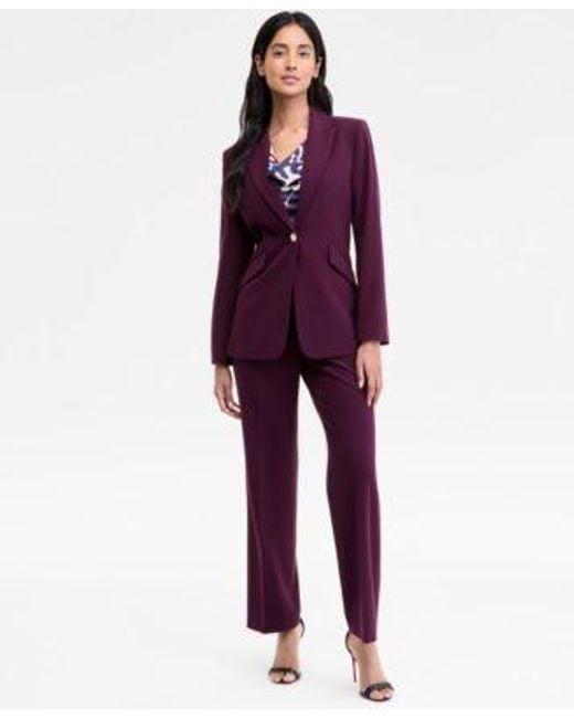Tahari Red Single Button Blazer Drape Front Top Flare Pants