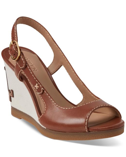 Lauren by Ralph Lauren Brown Roni Slip-on Slingback Wedge Sandals