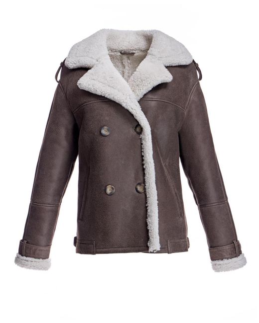 Julia & Stella By Maximilian Brown Shearling Pea Jacket