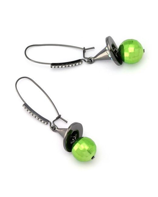 Betsey Johnson Green Faux Stone Witch Hat Disco Ball Dangle Earrings