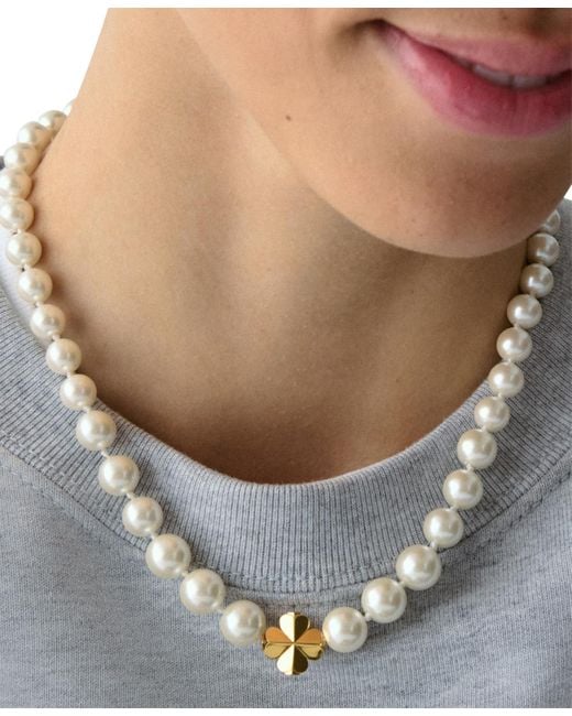 Kate Spade Natural Imitation Pearl And Cubic Zirconia Flower Pendant Necklace