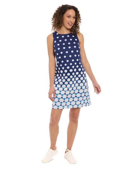 London Times Women's Blue Petite Graduated-print Sleeveless Mini Dress