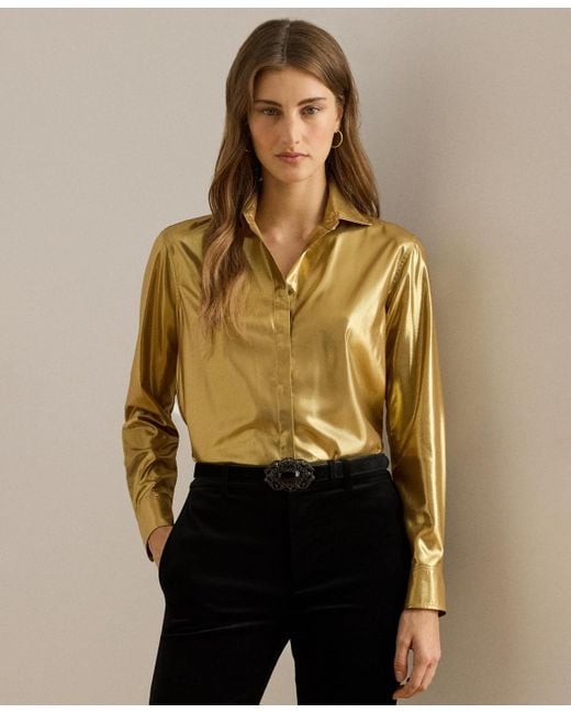 Ralph Lauren Women's Natural Classic Fit Metallic Chiffon Shirt P Xs Xxl