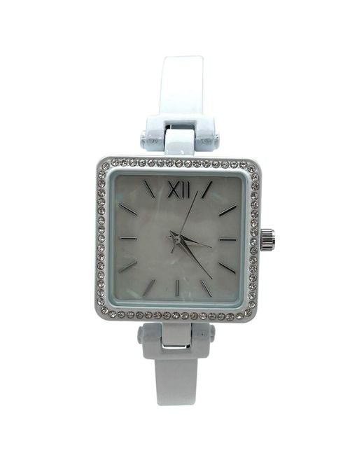 Olivia Pratt Gray Square Face Thin Rhinestone Bezel Bangle Watch