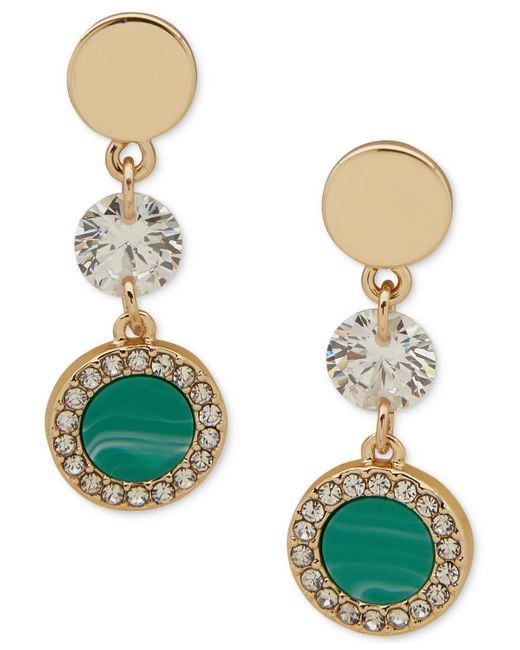 DKNY Green Gold-tone Cubic Zirconia & Pave Color Inlay Double Drop Earrings