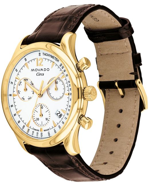 Movado Metallic Heritage Circa Swiss Quartz Chronograph Genuine Leather Strap Watch 43mm for men