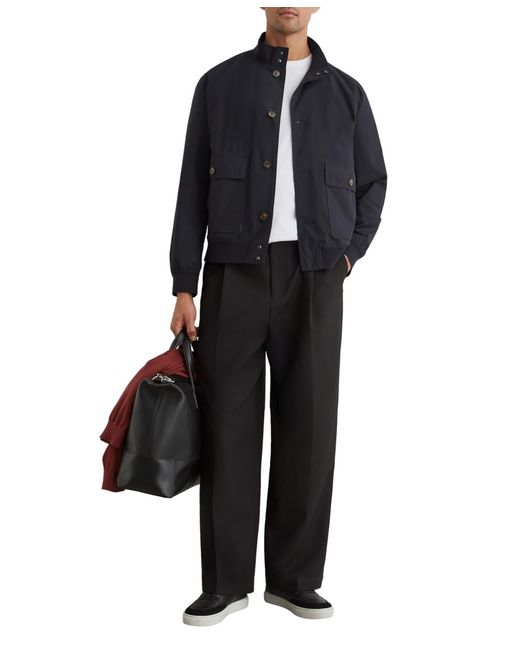 Reiss Black Latent Technical Button-through Bomber Jacket for men