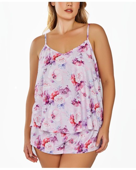 iCollection Purple Plus Size 2pc. Soft Floral Tank And Short Pajama Set