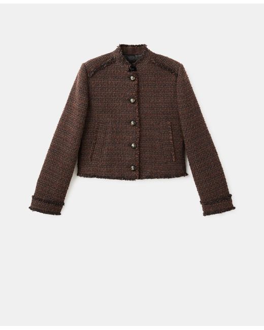 Mango Brown Frayed Ends Tweed Jacket