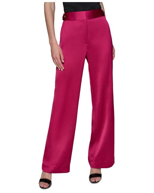 Karl Lagerfeld Red Mid-rise Wide-leg Satin Pants