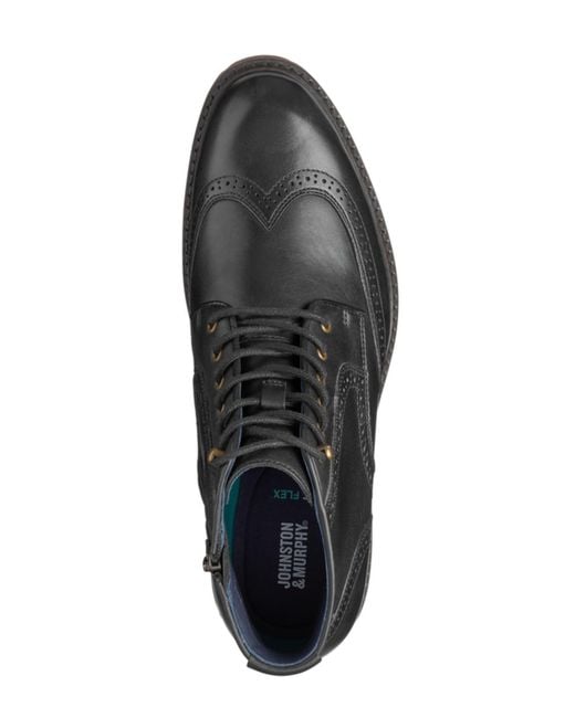 Johnston & Murphy Black Xc Flex Cade Wingtip Boots for men