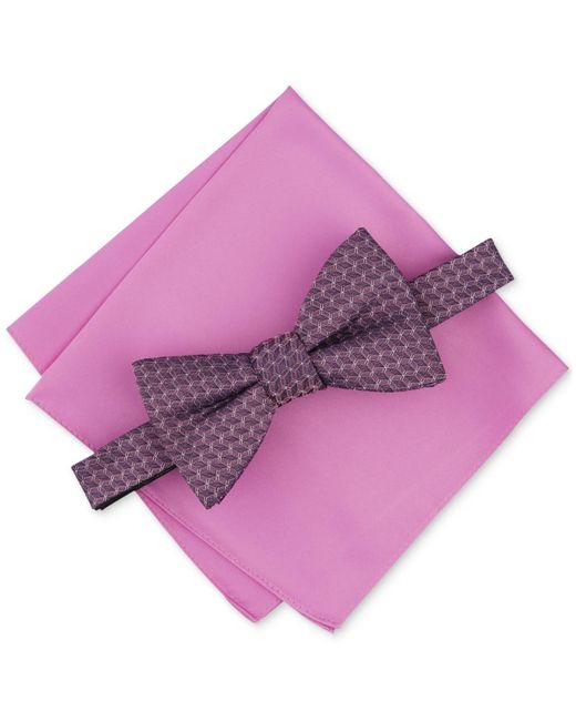 Alfani Pink Moores Geo-pattern Bow Tie & Solid Pocket Square Set for men