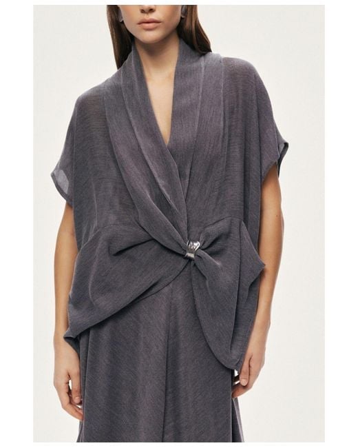 Nocturne Gray Draped Wrap Blouse