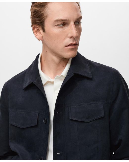 Mango Blue Suede Leather-effect Overshirt for men