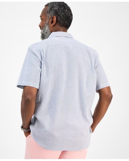 Club Room White Short Sleeve Striped Seersucker Button-front Camp Shirt for men