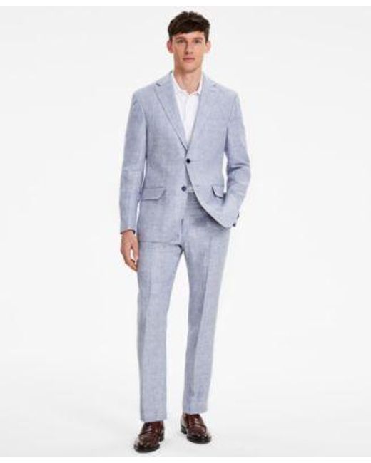 Tommy Hilfiger Modern Fit Blue Plaid Linen Suit Separates for men