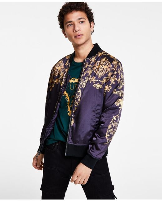 Guess Royal Full zip Satin Bomber Jacket in Blue for Men Lyst