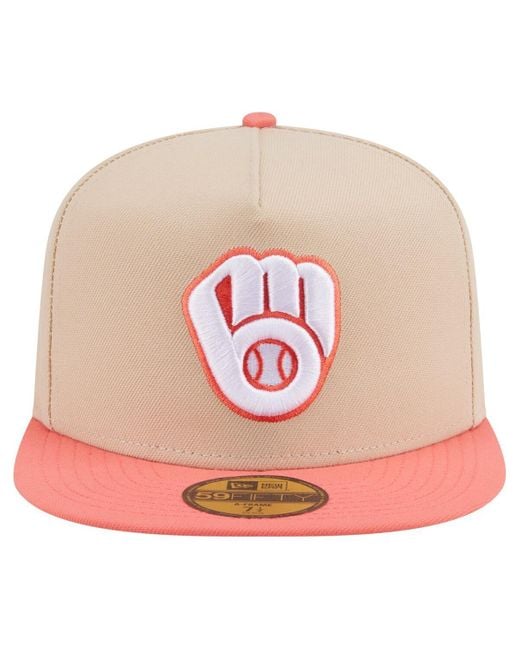 KTZ Pink Light Beige/coral Milwaukee Brewers Two-tone Color Pack A-frame 59fifty Fitted Hat