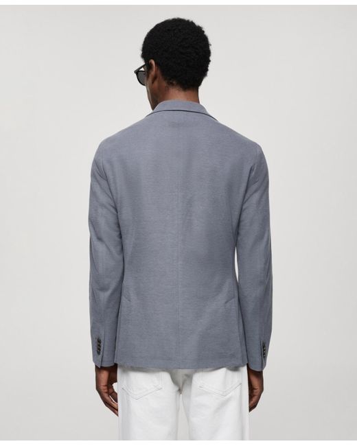 Mango Blue Structured Slim Fit Cotton Blazer for men