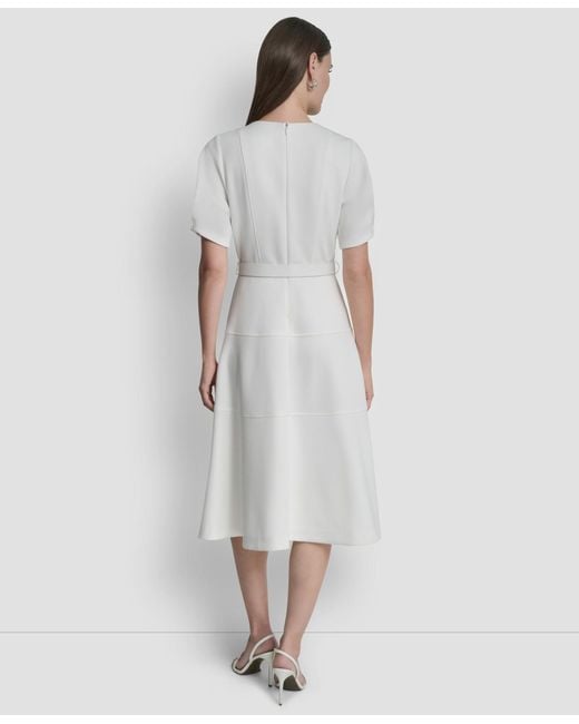dkny white dress Women's V-Neck Linen Midi Dress, White, Small Designed for clean DKNY White Dresses | Nordstrom