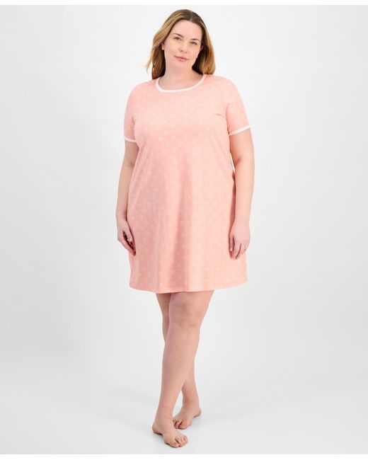 Charter Club Pink Plus Size Printed Short-sleeve Sleepshirt
