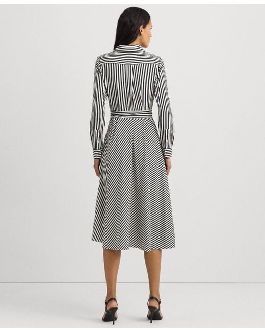 Lauren by Ralph Lauren Gray Striped Surplice Crepe Midi Dress